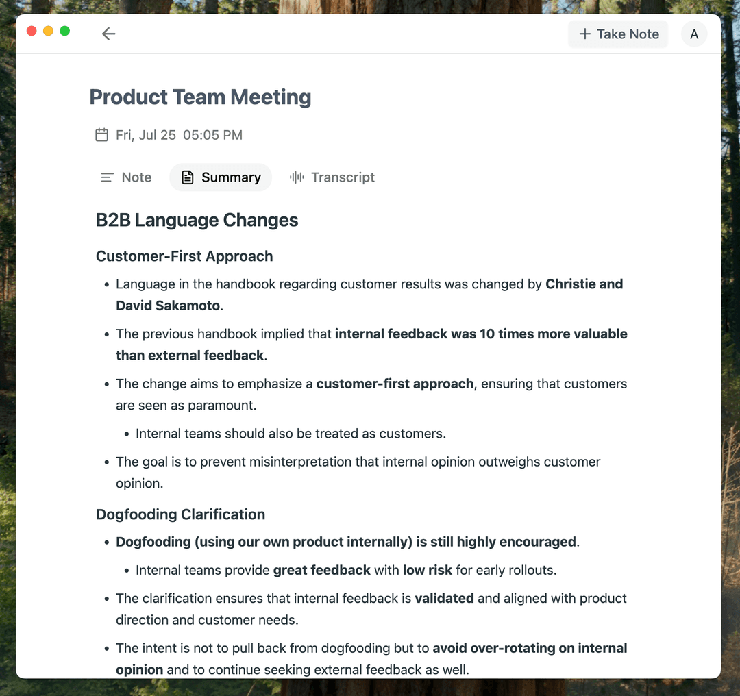 After mtg note interface